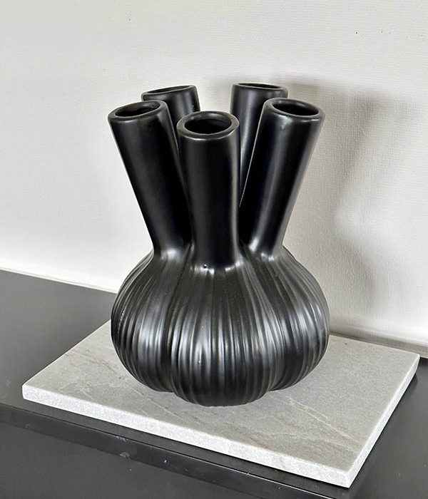 Aglio straight black vase , tulpen vaas Aglio, zwart, aardewerk, 19 x 19 x 25 cm, Daan Kromhout 2