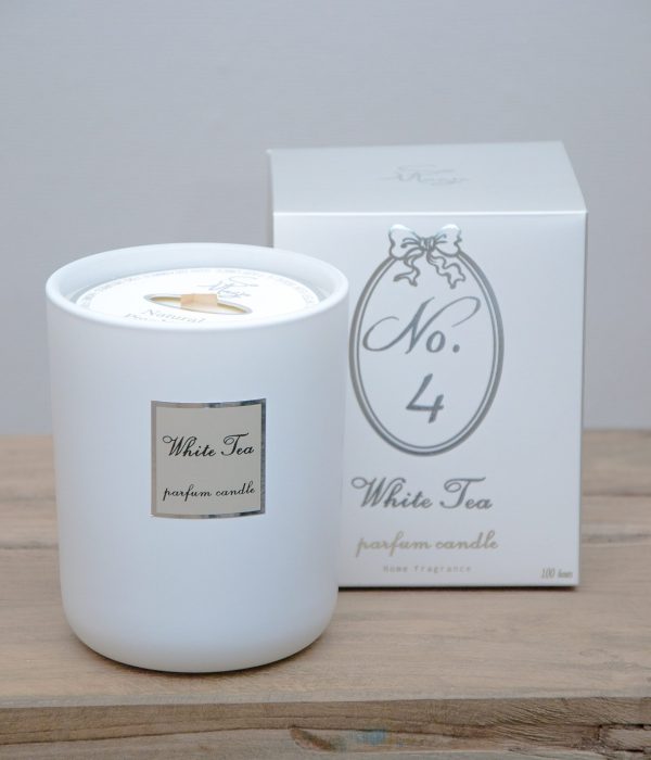 Wittkemper Living geurkaars White Tea – luxe geurkaars witte thee 100 uur met houten lont en mooie verpakking