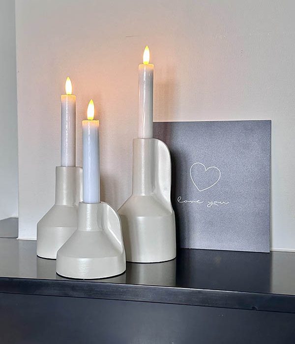 Kandelaars Alota, beige, ivory, Ø9 x H17-13-9 cm, set van 3, Vase the World 2