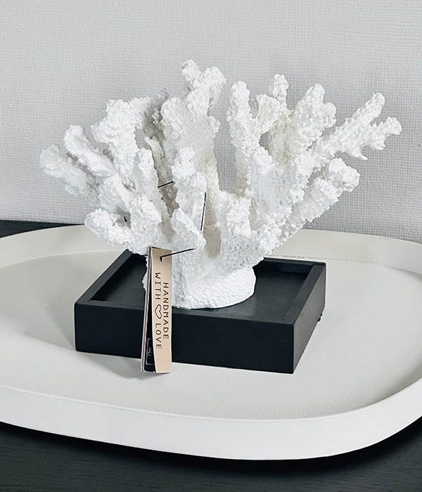 J-Line Koraal Polyresine Wit op dienblad