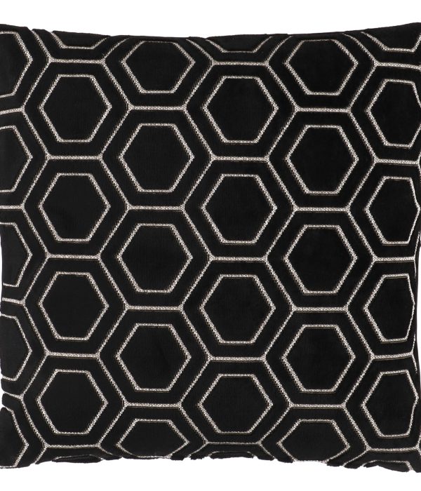 Overseas kussen Bastia zwart – sierkussen 45×45 cm met zwart-wit patroon voorkant