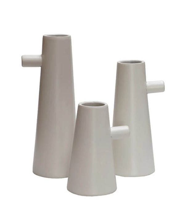 Vase the World Tumbes vaasjes – set van 3 in beige staal, minimalistische vaasjes van verschillende hoogtes.