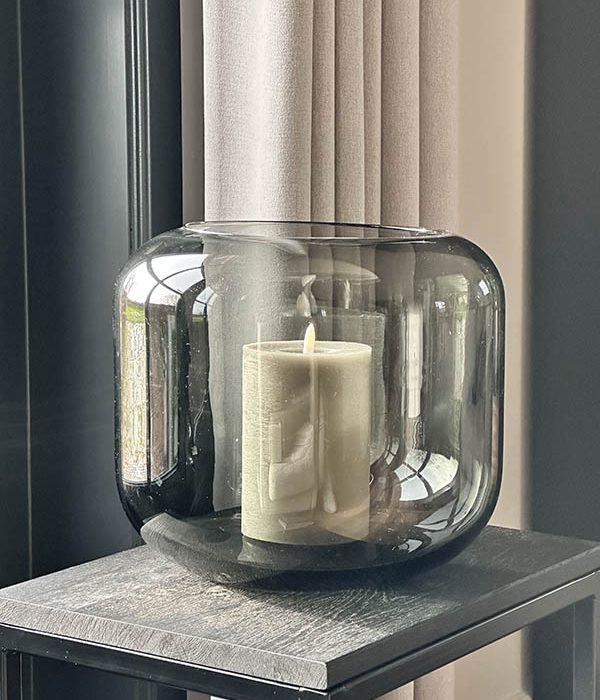 Delta Vaas/Windlicht Luna zwart – glazen windlicht Ø28×H26 cm