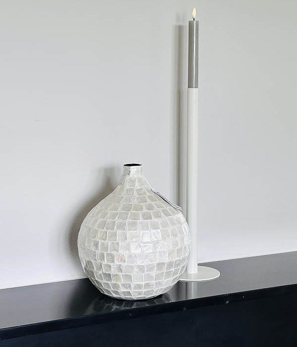 Light & Living Vaas Elorza Cream Ø22×H25 cm – ronde decoratieve vaas van mozaïekglas in crème