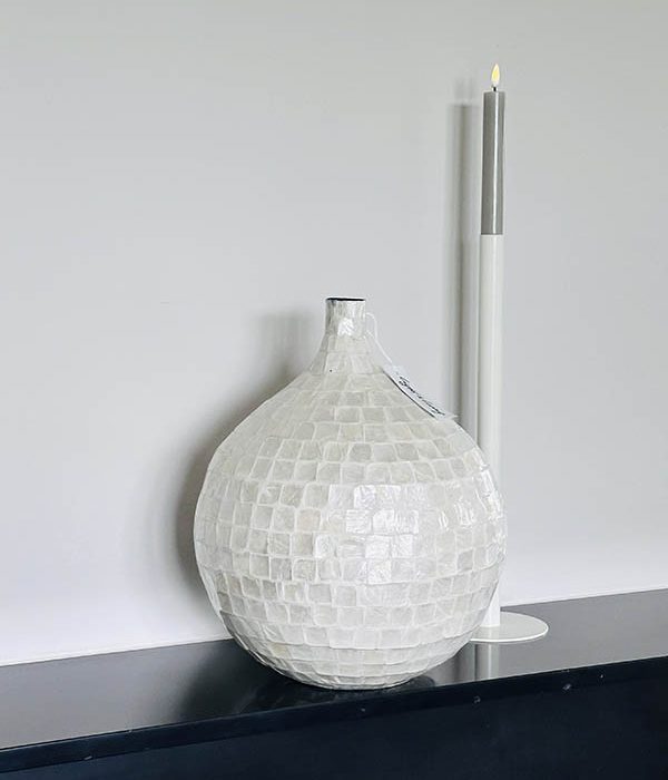 Light & Living Vaas Elorza Cream Ø28×H35 cm – ronde mozaïekglas vaas in crème