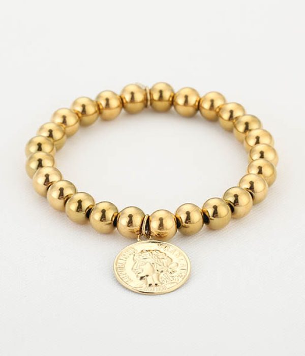 Michelle Bolletjes Armband RVS Aurelia goudkleurig 17,5 cm met muntbedel op witte achtergrond