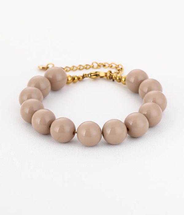 Michelle kralenarmband RVS in beige met goudkleurige details – verstelbaar 16 + 3 cm