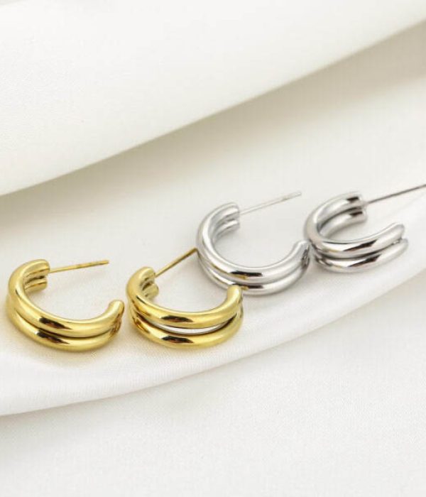 Michelle oorringen RVS Liva goud en zilver – set van ronde oorringen met stekersluiting, 2,2 × 1,8 cm