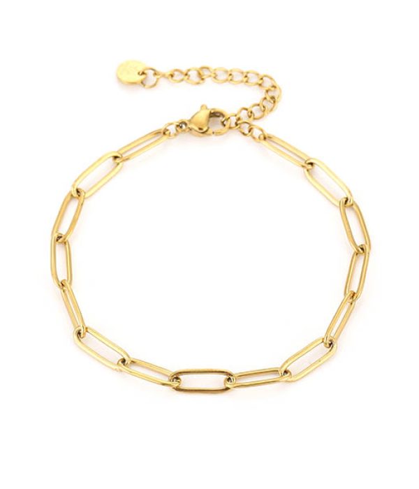 Michelle paperclip armband Isla – goudkleurig RVS, 16+3 cm