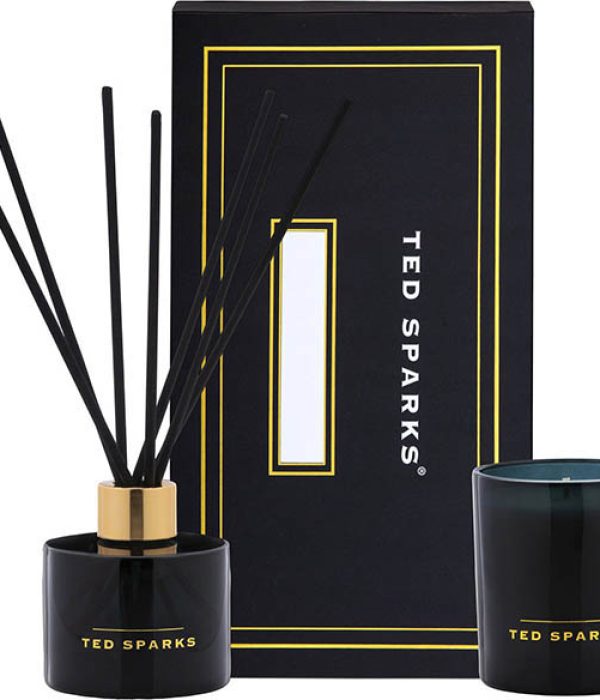 Ted Sparks giftset Bamboo & Peony zwart met goud geurkaars en diffuser