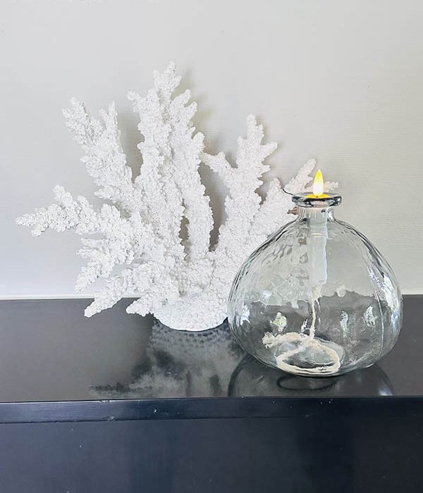 Gestylde vaas Lyonne met LED flame van Countryfield – decoratief gecombineerd met wit ornament