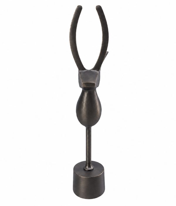 Vase The World Deco Palpa M bronskleurig decoratief hert met lange gebogen geweivormen, van voren gefotografeerd